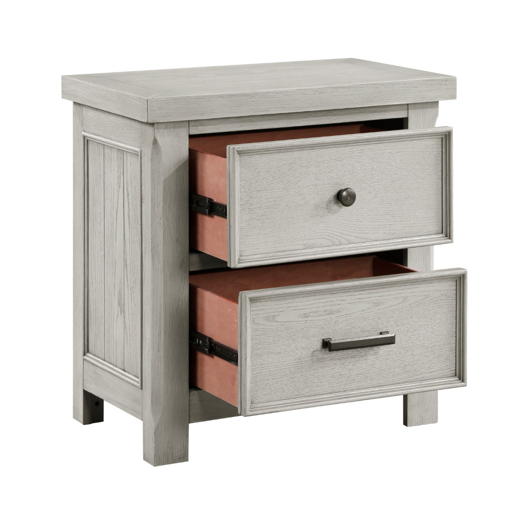 Myna 29 Inch Nightstand with 2 Drawers, Rustic Farmhouse White Oak Veneer - BM313186