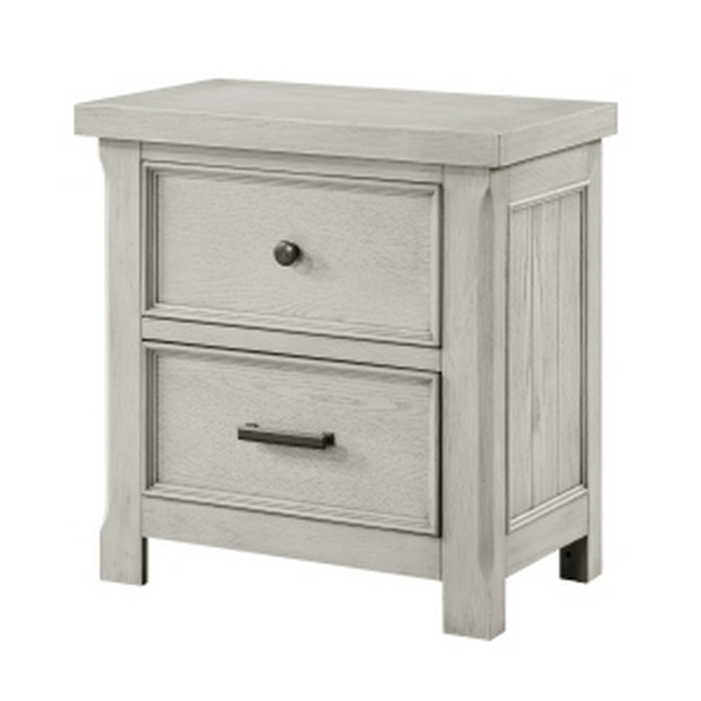 Myna 29 Inch Nightstand with 2 Drawers, Rustic Farmhouse White Oak Veneer - BM313186