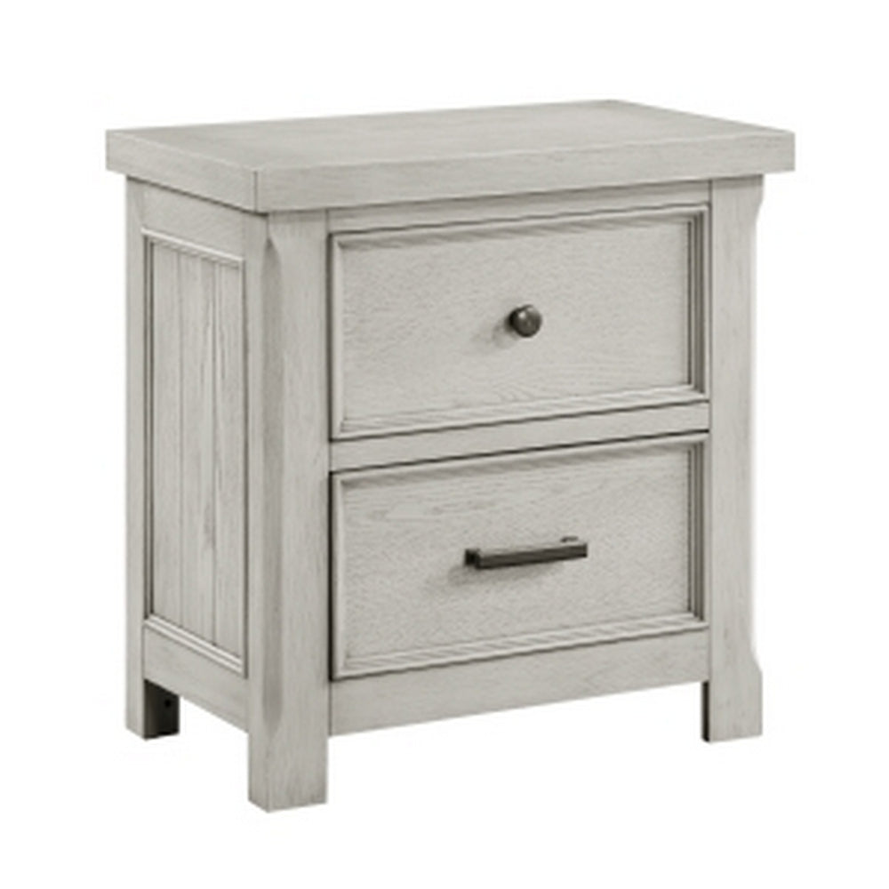 Myna 29 Inch Nightstand with 2 Drawers, Rustic Farmhouse White Oak Veneer - BM313186