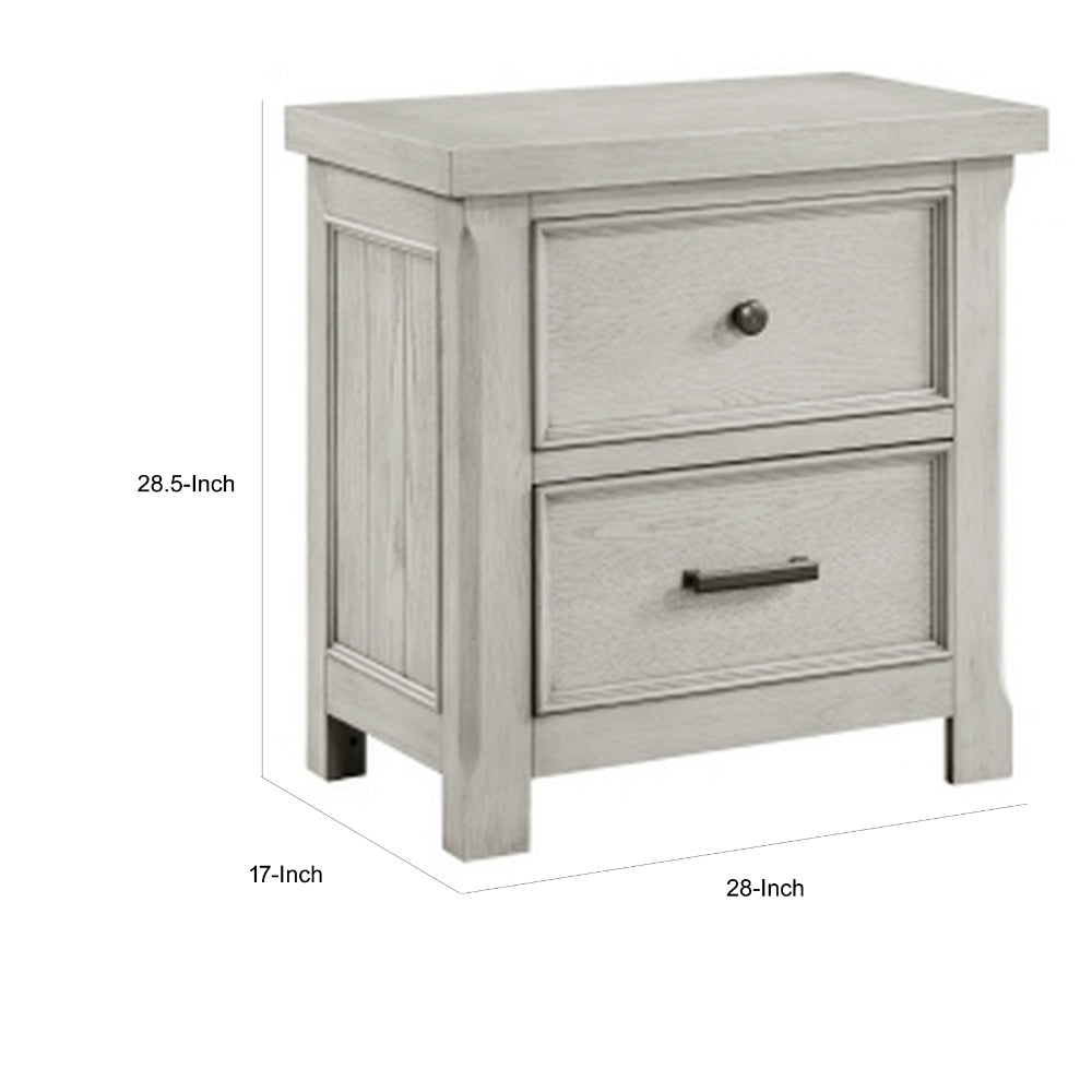 Myna 29 Inch Nightstand with 2 Drawers, Rustic Farmhouse White Oak Veneer - BM313186