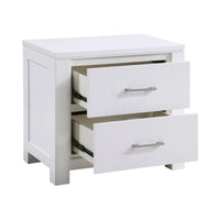 Roni 26 Inch Nightstand, 2 Drawers, Embossed Design, White Solid Wood - BM313194