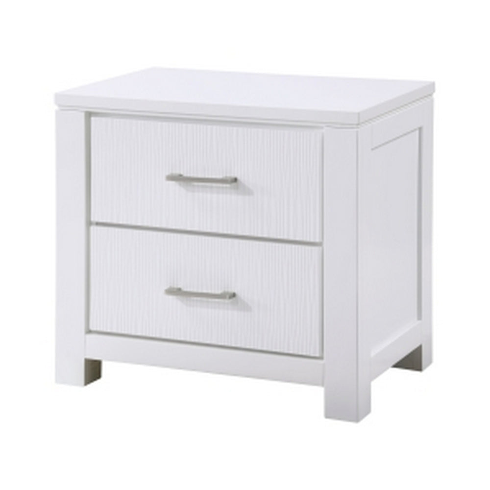 Roni 26 Inch Nightstand, 2 Drawers, Embossed Design, White Solid Wood - BM313194