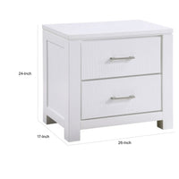 Roni 26 Inch Nightstand, 2 Drawers, Embossed Design, White Solid Wood - BM313194