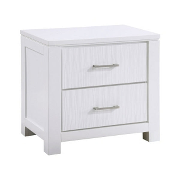 Roni 26 Inch Nightstand, 2 Drawers, Embossed Design, White Solid Wood - BM313194