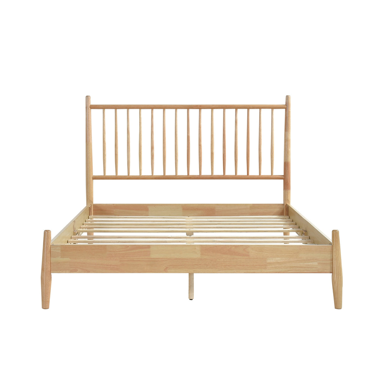 Lika Queen Size Platform Bed, Vertical Slatted Headboard, Natural Brown - BM313197