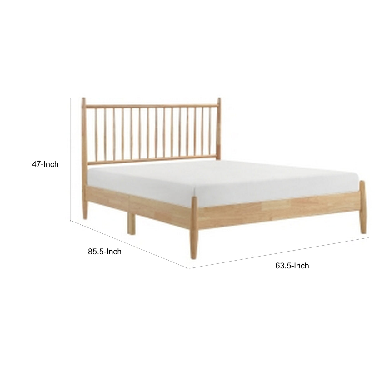 Lika Queen Size Platform Bed, Vertical Slatted Headboard, Natural Brown - BM313197