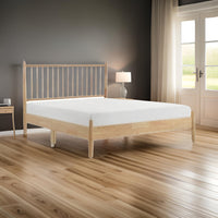 Lika Queen Size Platform Bed, Vertical Slatted Headboard, Natural Brown - BM313197