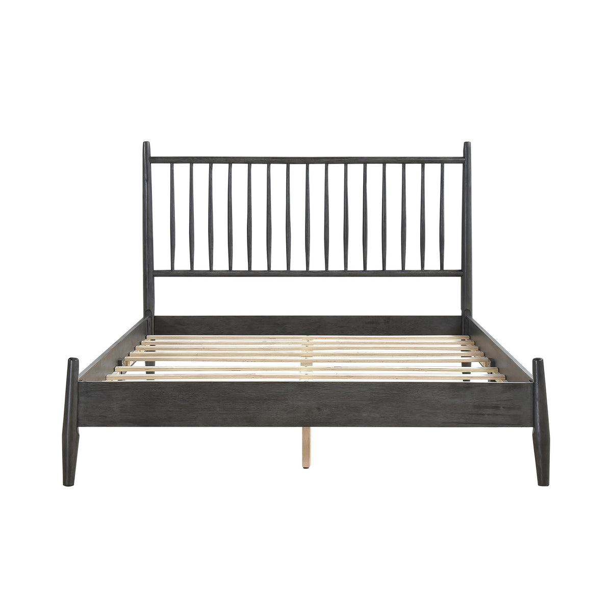 Lika Queen Size Platform Bed, Vertical Slatted Headboard, Gray Finish - BM313198