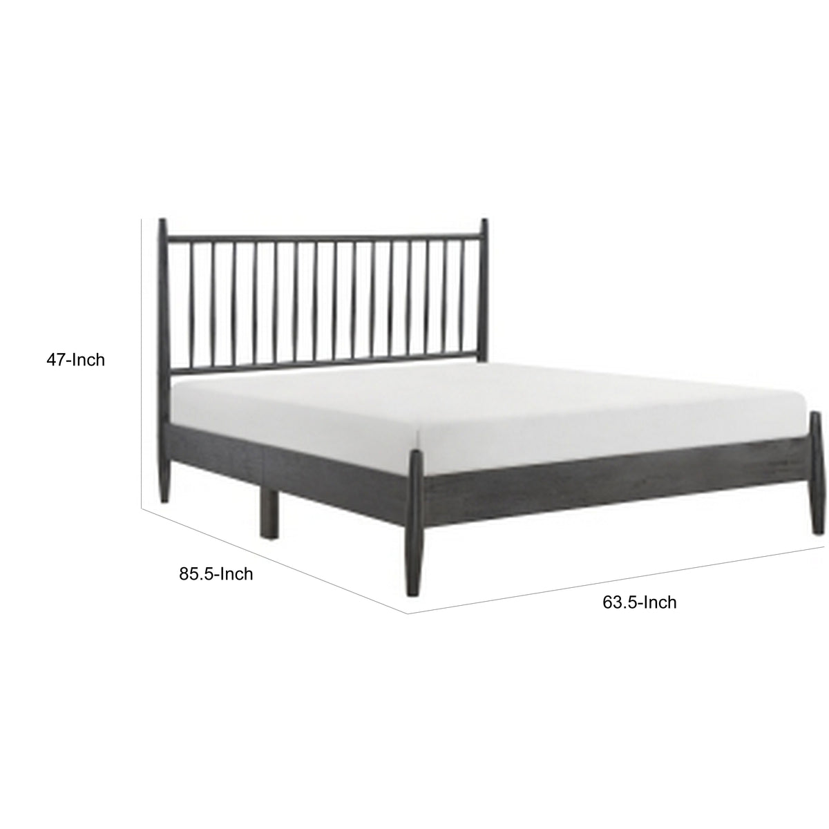 Lika Queen Size Platform Bed, Vertical Slatted Headboard, Gray Finish - BM313198