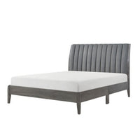 Queen Size Platform Bed, Channel Tufted Upholstered Back, Gray Velvet - BM313199