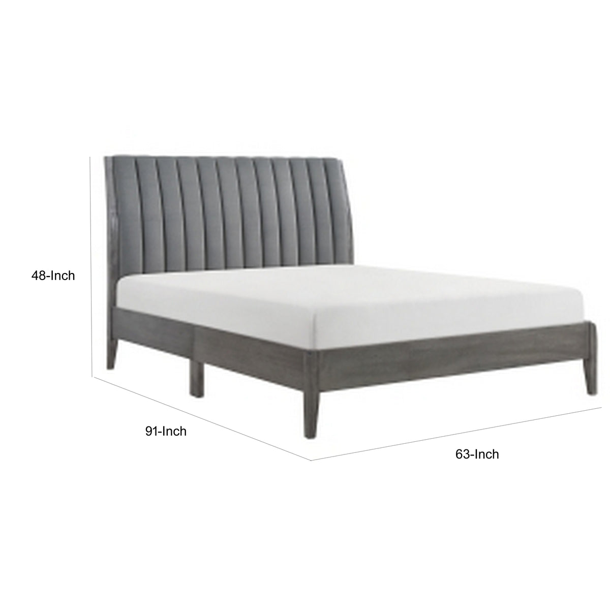 Queen Size Platform Bed, Channel Tufted Upholstered Back, Gray Velvet - BM313199