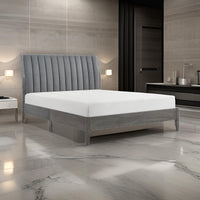 Queen Size Platform Bed, Channel Tufted Upholstered Back, Gray Velvet - BM313199