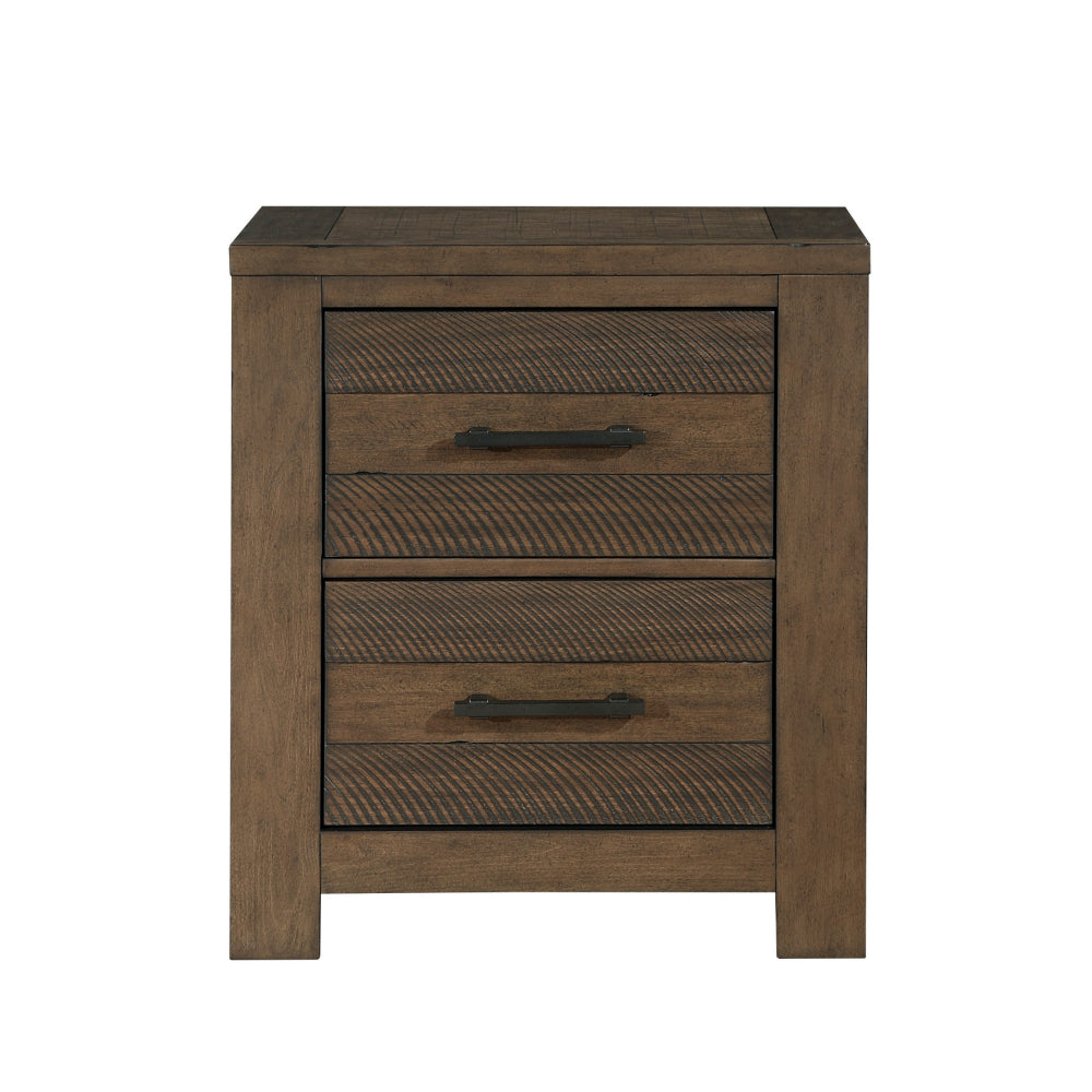 Aco 30 Inch Nightstand, 2 Drawers with Black Handles, Antique Brown Wood - BM313200