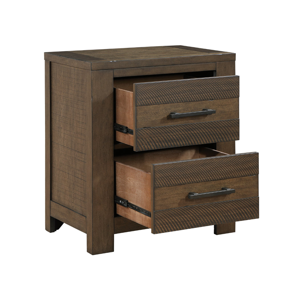 Aco 30 Inch Nightstand, 2 Drawers with Black Handles, Antique Brown Wood - BM313200