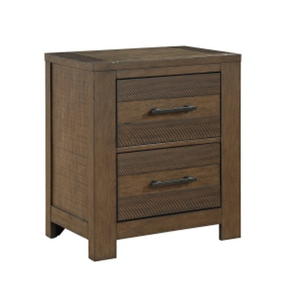 Aco 30 Inch Nightstand, 2 Drawers with Black Handles, Antique Brown Wood - BM313200