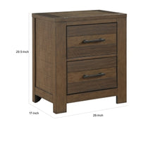 Aco 30 Inch Nightstand, 2 Drawers with Black Handles, Antique Brown Wood - BM313200