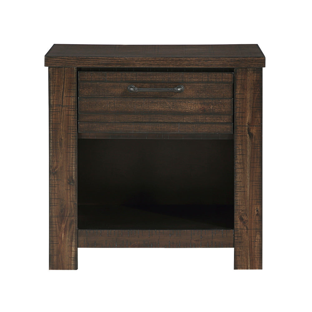 Niti 28 Inch Nightstand, 1 Drawer and 1 Open Storage Cubby, Antique Brown - BM313203