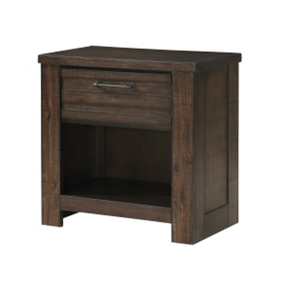 Niti 28 Inch Nightstand, 1 Drawer and 1 Open Storage Cubby, Antique Brown - BM313203