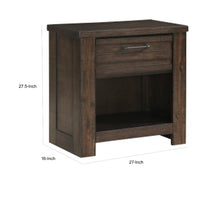 Niti 28 Inch Nightstand, 1 Drawer and 1 Open Storage Cubby, Antique Brown - BM313203