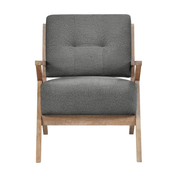 Edra 33 Inch Accent Armchair, Rubberwood Frame, Gray Polyester Cushions - BM313208