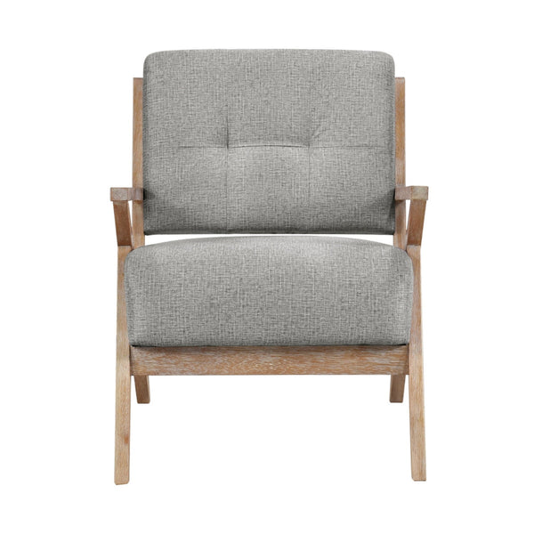 Edra 33 Inch Accent Armchair, Wood Frame, Light Gray Polyester Cushions - BM313209