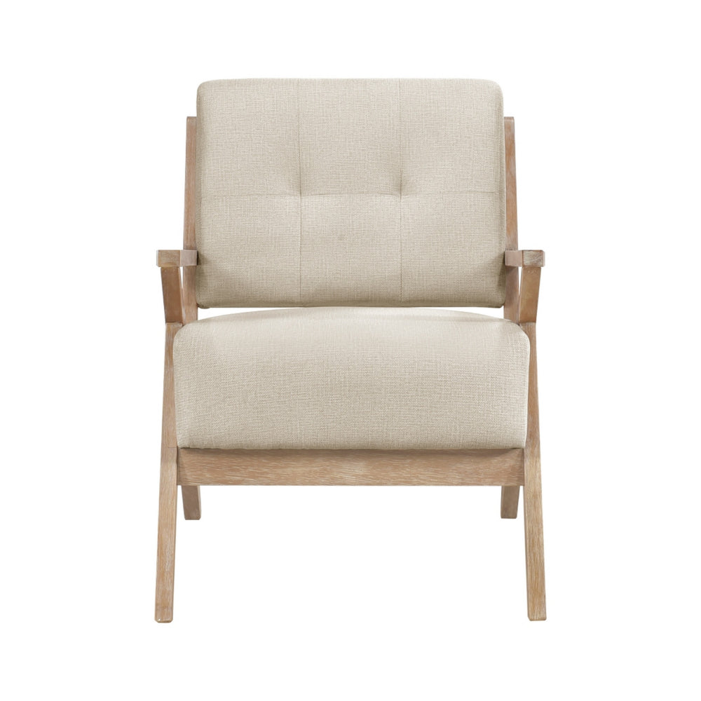 Edra 33 Inch Accent Armchair, Rubberwood Frame, Cushioned Beige Polyester - BM313210