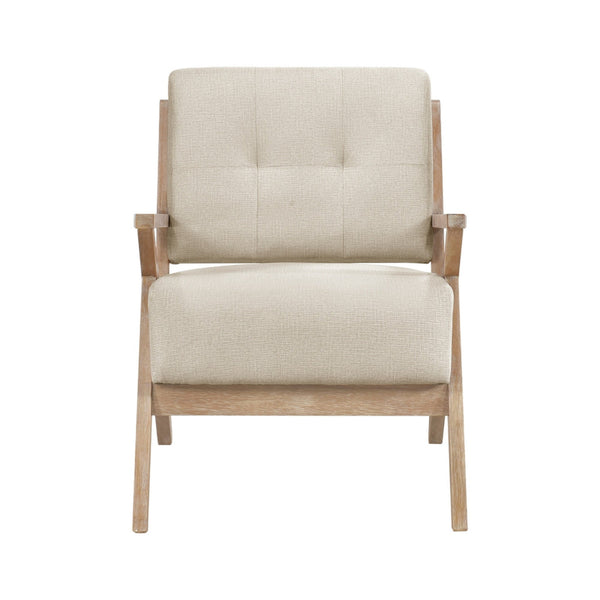 Edra 33 Inch Accent Armchair, Rubberwood Frame, Cushioned Beige Polyester - BM313210