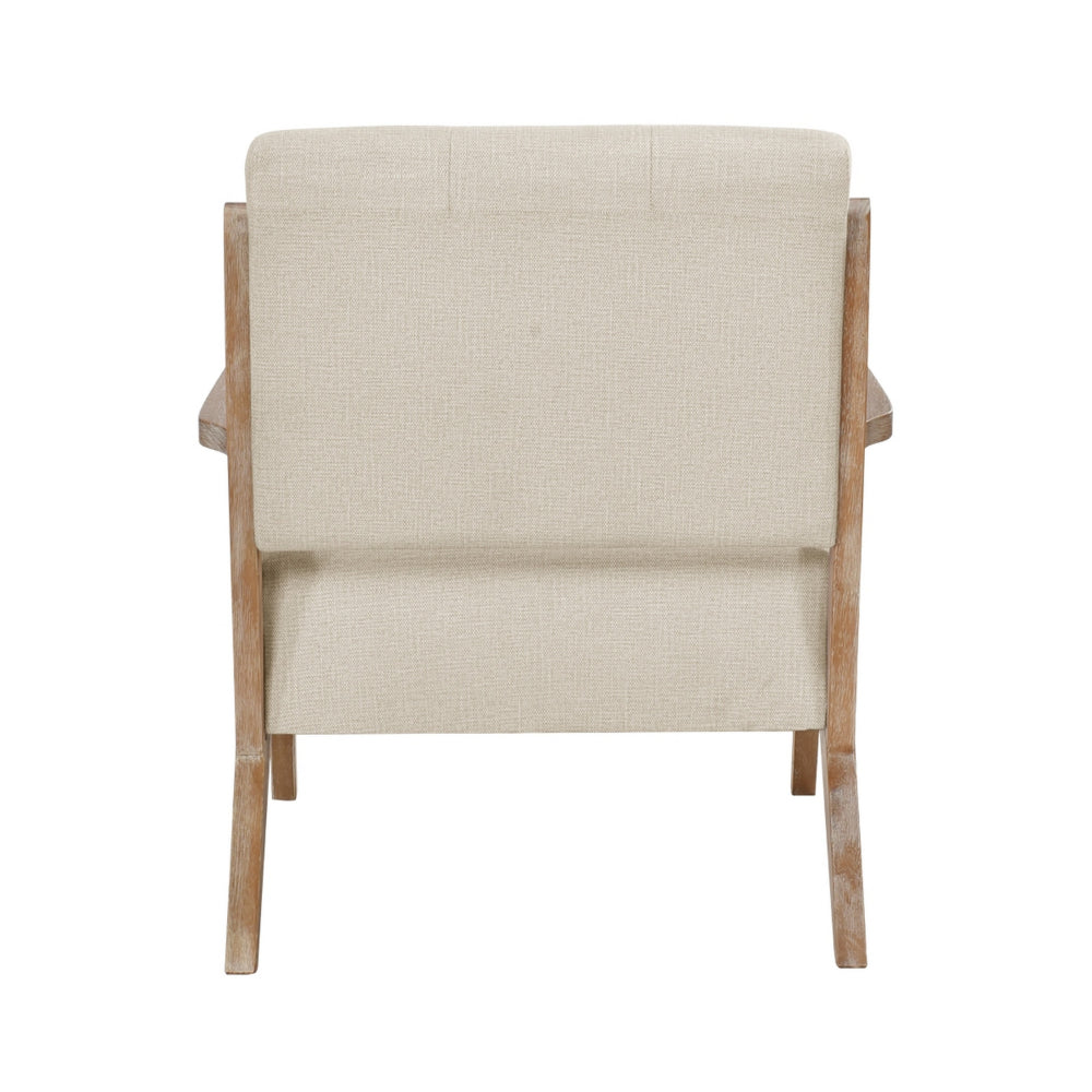 Edra 33 Inch Accent Armchair, Rubberwood Frame, Cushioned Beige Polyester - BM313210