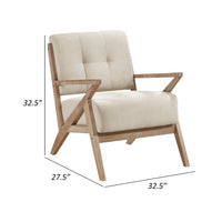 Edra 33 Inch Accent Armchair, Rubberwood Frame, Cushioned Beige Polyester - BM313210