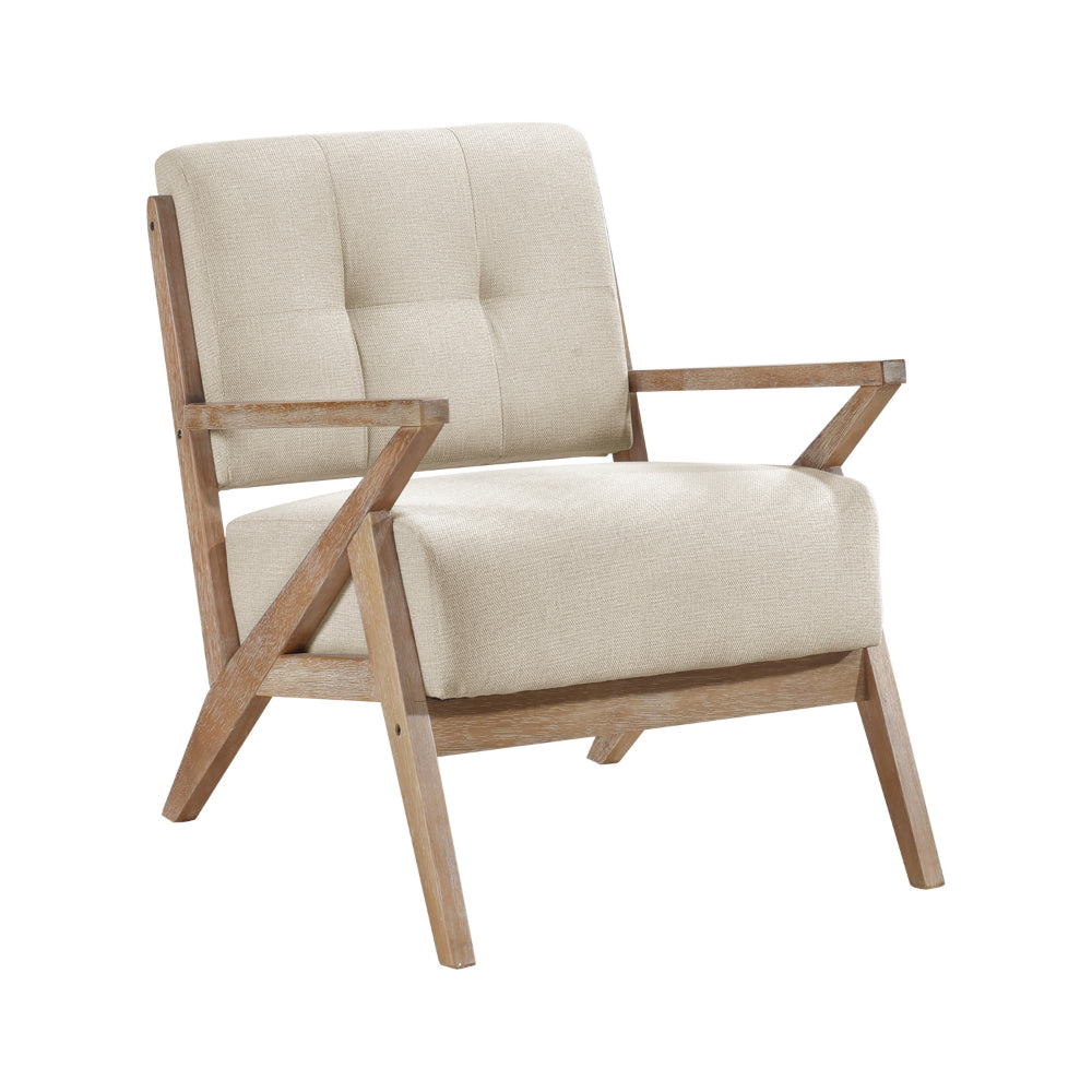 Edra 33 Inch Accent Armchair, Rubberwood Frame, Cushioned Beige Polyester - BM313210