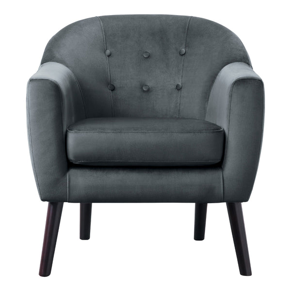 29 Inch Accent Armchair, Curved Backrest, Button Tufted, Gray Velvet Fabric - BM313214