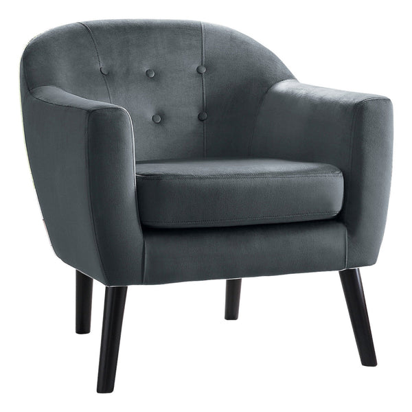 29 Inch Accent Armchair, Curved Backrest, Button Tufted, Gray Velvet Fabric - BM313214