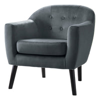 29 Inch Accent Armchair, Curved Backrest, Button Tufted, Gray Velvet Fabric - BM313214