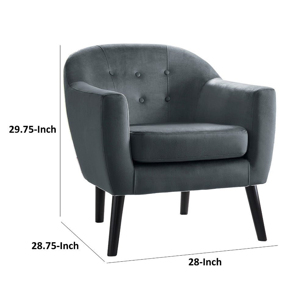 29 Inch Accent Armchair, Curved Backrest, Button Tufted, Gray Velvet Fabric - BM313214