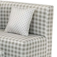 Kids Sectional Sofa with Ottoman, 4 Pillows, Checkered Fabric, Green, White - BM313215