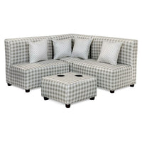 Kids Sectional Sofa with Ottoman, 4 Pillows, Checkered Fabric, Green, White - BM313215