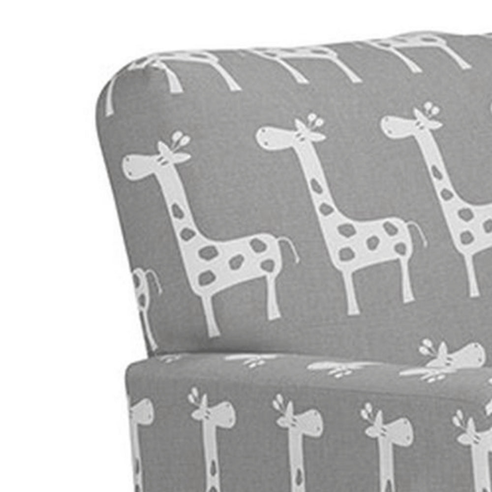 Tye 24 Inch Kids Rocking Chair, Gray, White Giraffe Print, Brown Legs - BM313216