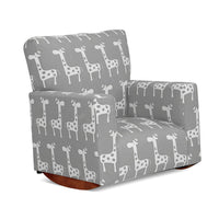 Tye 24 Inch Kids Rocking Chair, Gray, White Giraffe Print, Brown Legs - BM313216