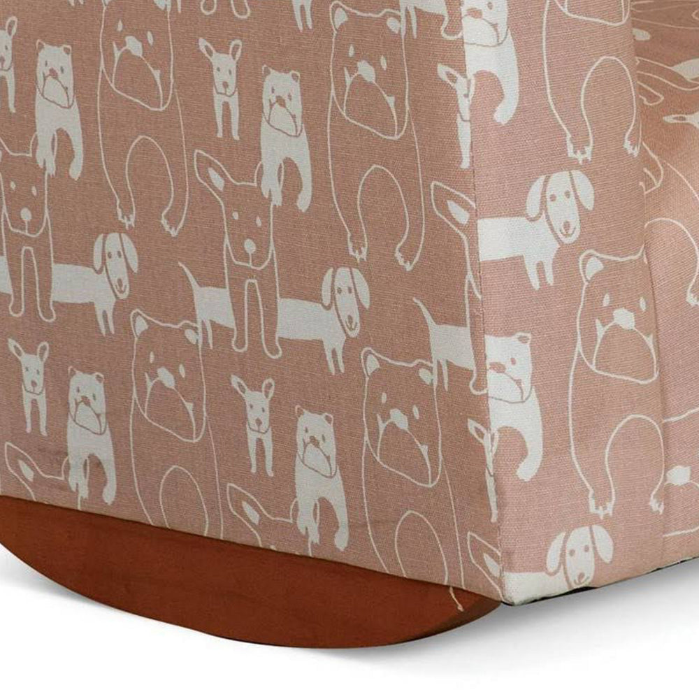 Tye 24 Inch Kids Rocking Chair, Soft Pink, White Dog Print, Brown Legs - BM313217