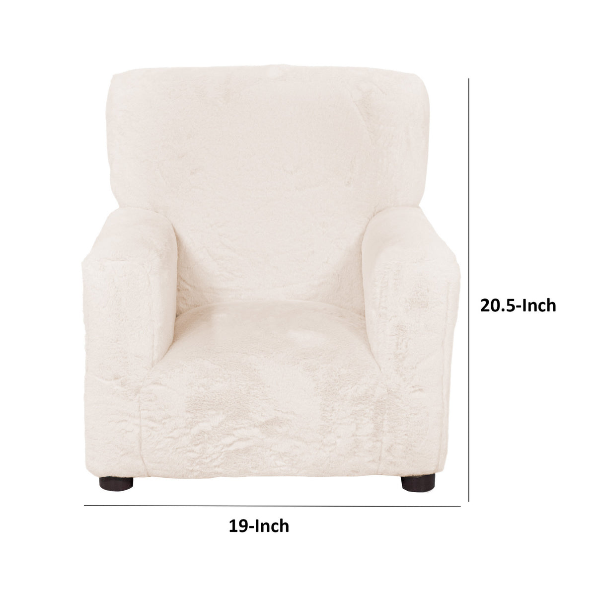 Tye 19 Inch Kids Sofa Chair, White Soft Faux Fur Padded Seat, Round Legs - BM313219