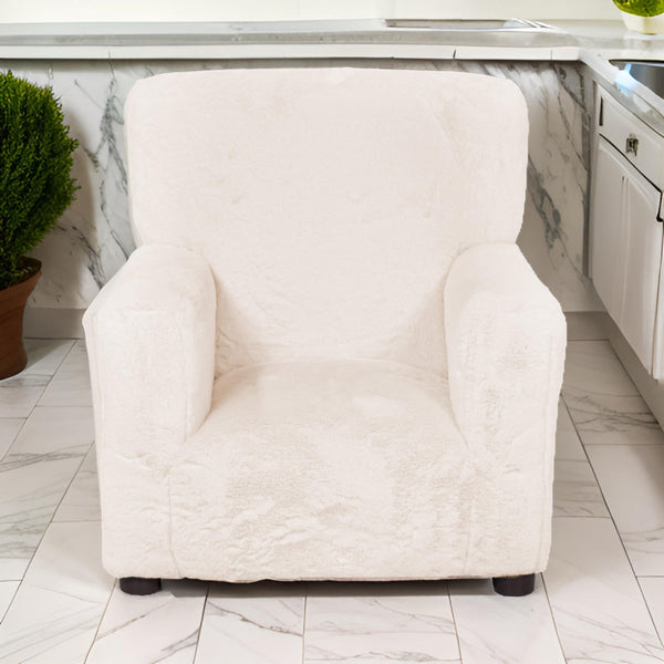 Tye 19 Inch Kids Sofa Chair, White Soft Faux Fur Padded Seat, Round Legs - BM313219