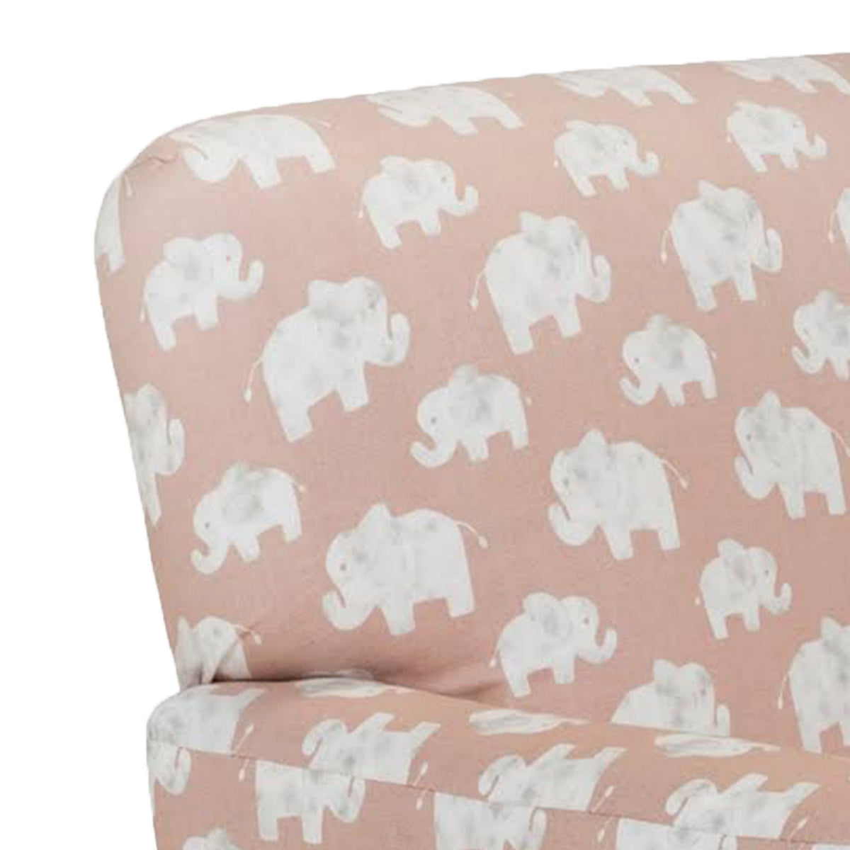 Tye 19 Inch Kids Sofa Chair, Pink Fabric, White Elephant Print, Sturdy Legs - BM313220