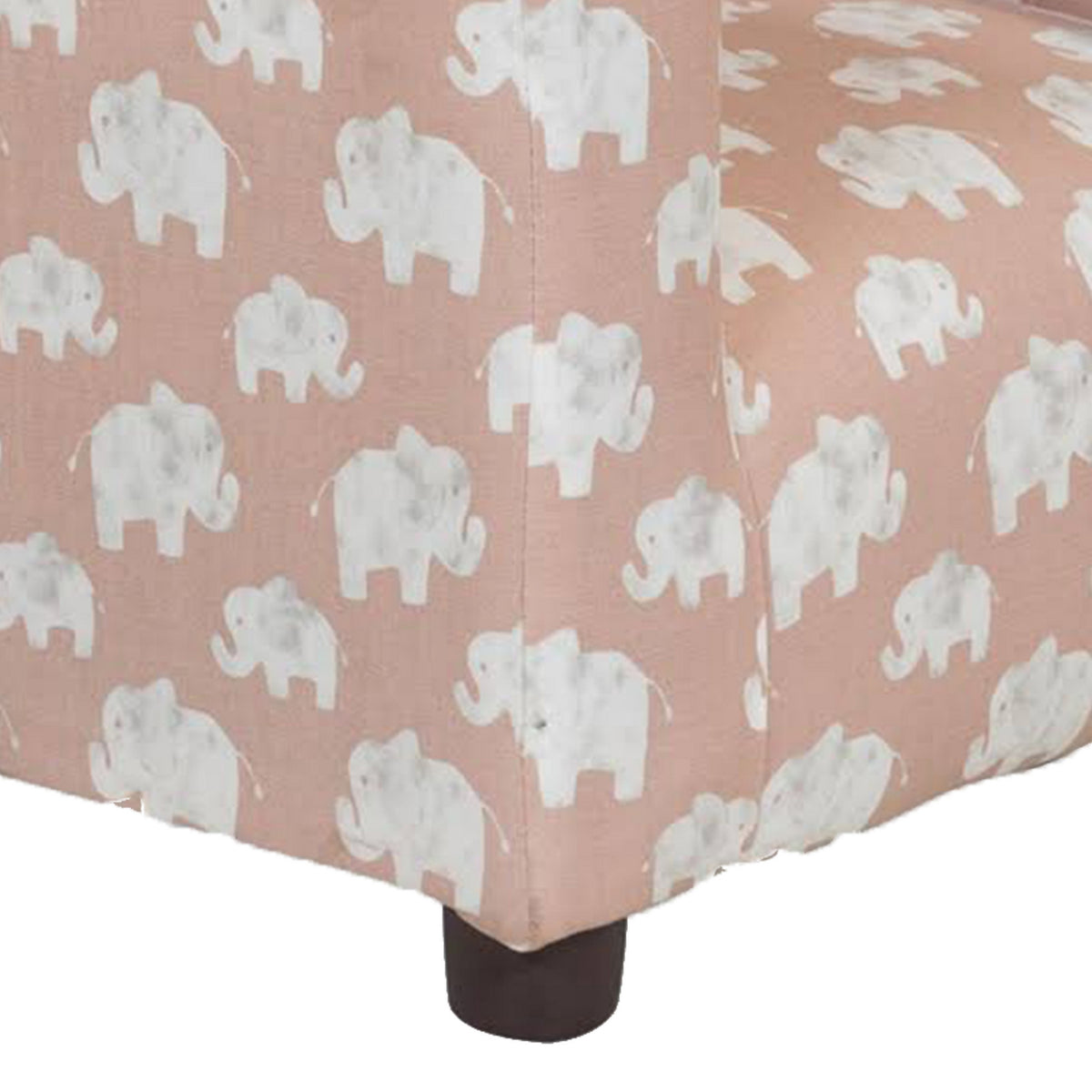 Tye 19 Inch Kids Sofa Chair, Pink Fabric, White Elephant Print, Sturdy Legs - BM313220