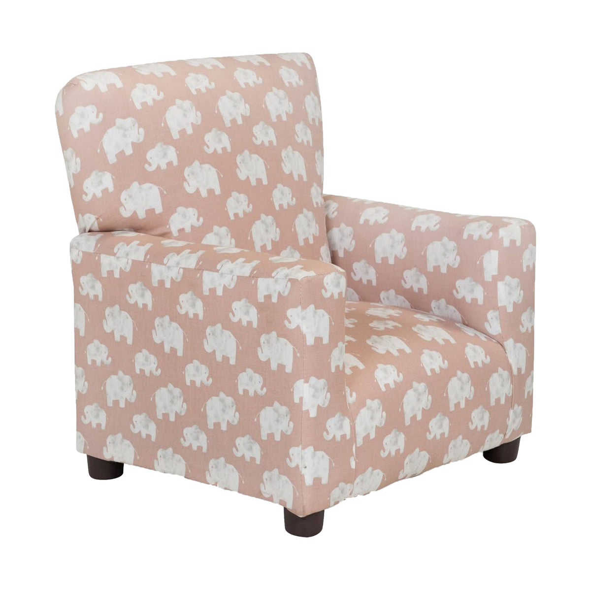 Tye 19 Inch Kids Sofa Chair, Pink Fabric, White Elephant Print, Sturdy Legs - BM313220