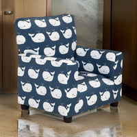 Tye 19 Inch Kids Sofa Chair, Blue Fabric, White Whale Print, Round Legs - BM313221