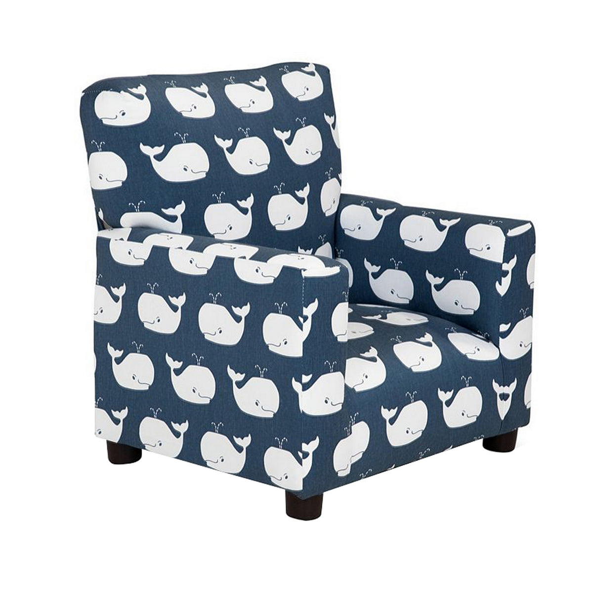 Tye 19 Inch Kids Sofa Chair, Blue Fabric, White Whale Print, Round Legs - BM313221