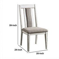 24 Inch Dining Side Chair Set of 2, Rustic White Wood, Gray Fabric Seat - BM313223