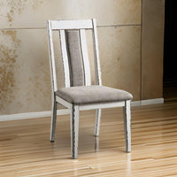 24 Inch Dining Side Chair Set of 2, Rustic White Wood, Gray Fabric Seat - BM313223