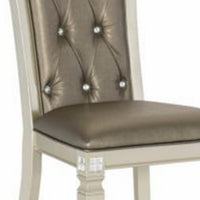 Lin 20 Inch Dining Side Chair Set of 2, Tufted Gray Faux Leather, Champagne - BM313227