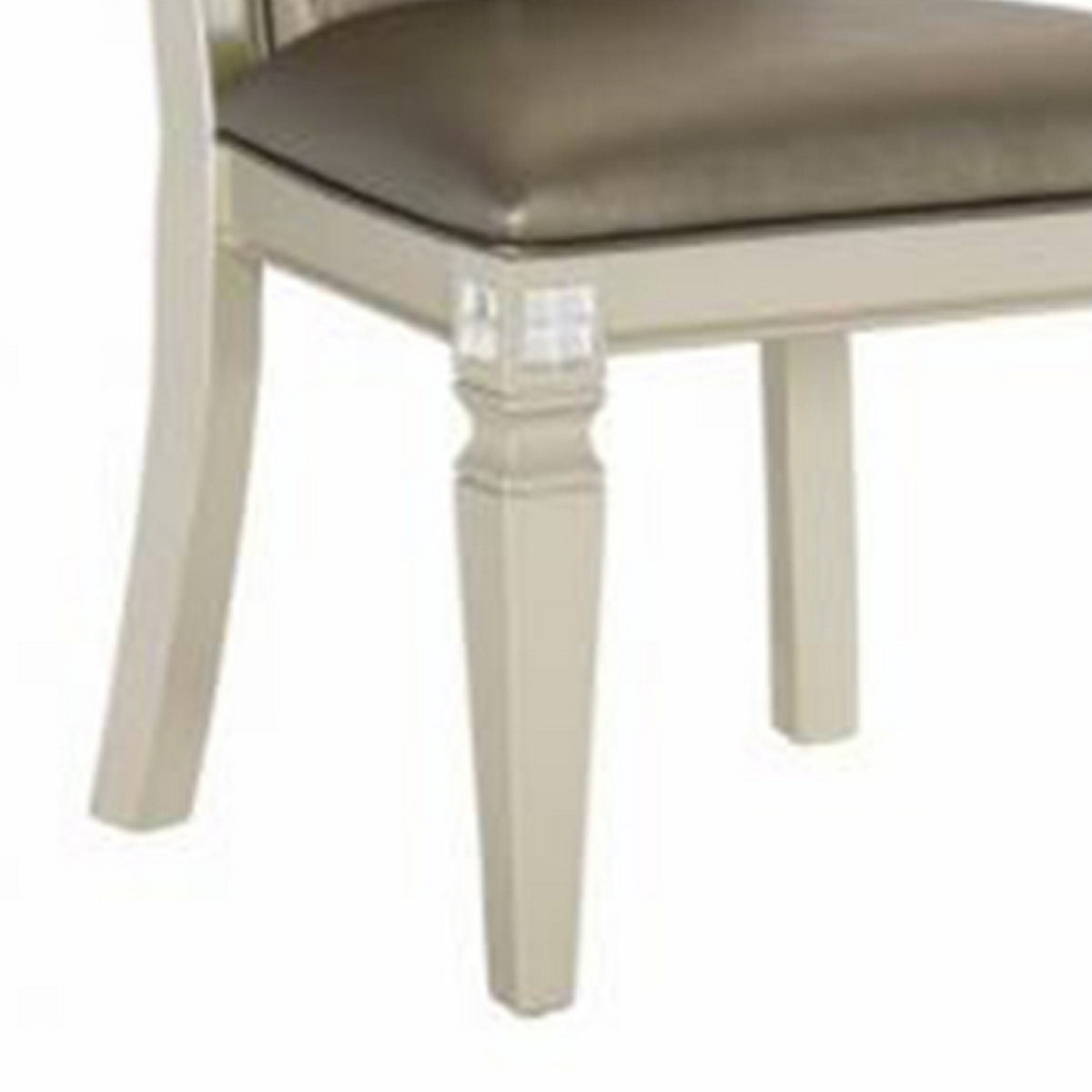 Lin 20 Inch Dining Side Chair Set of 2, Tufted Gray Faux Leather, Champagne - BM313227